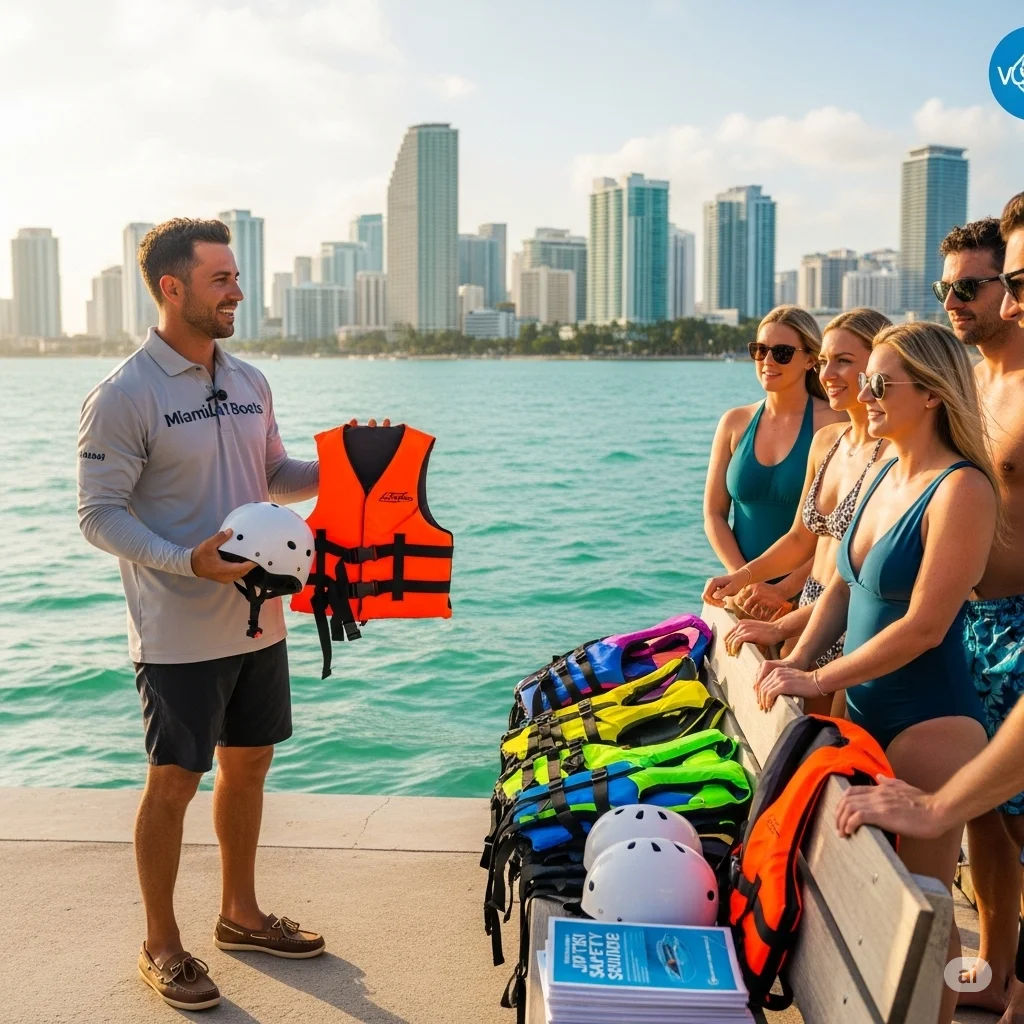 Professional yacht crew conducting safety briefing